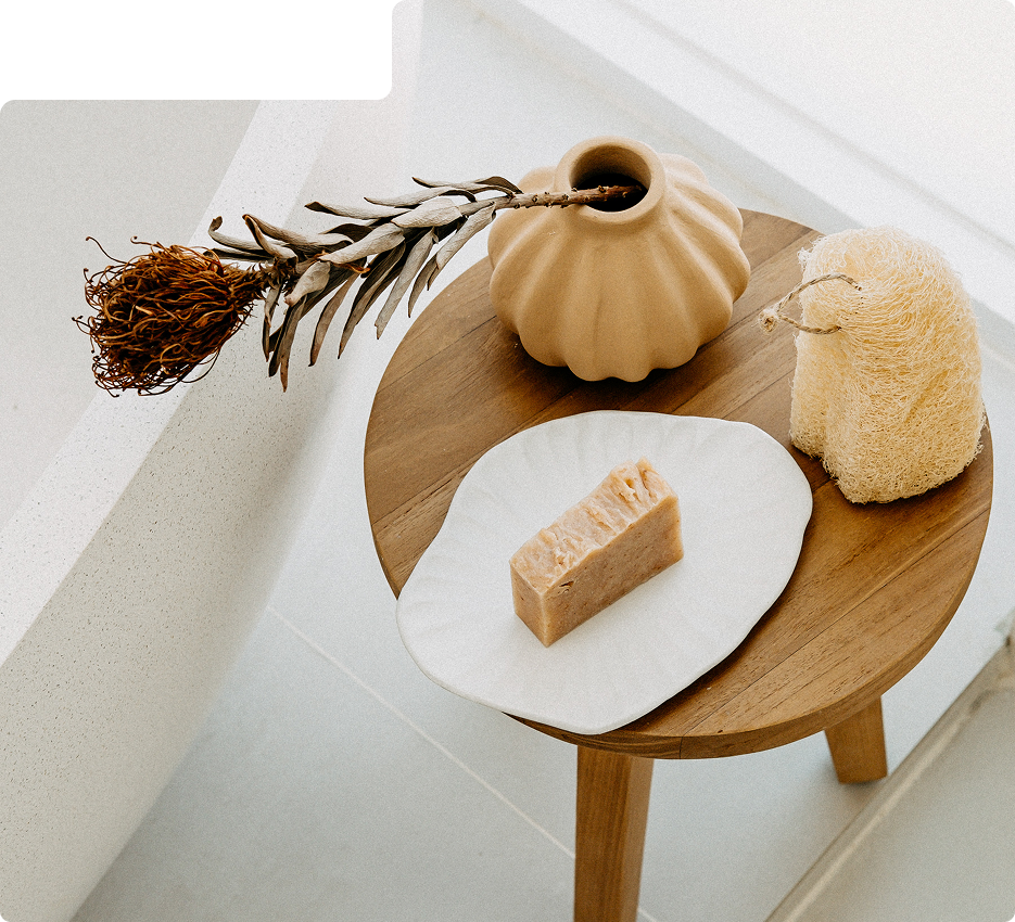 Natural material composition on wooden table